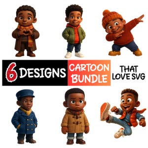6 png Black boys Bundle, Little Black boys PNG, Clipart Bundle, black kids png, afro png