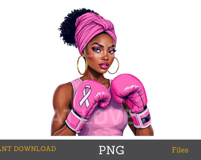 African Breast Cancer Awareness Queen PNG: Retro Afro Survivor (Digital Download)