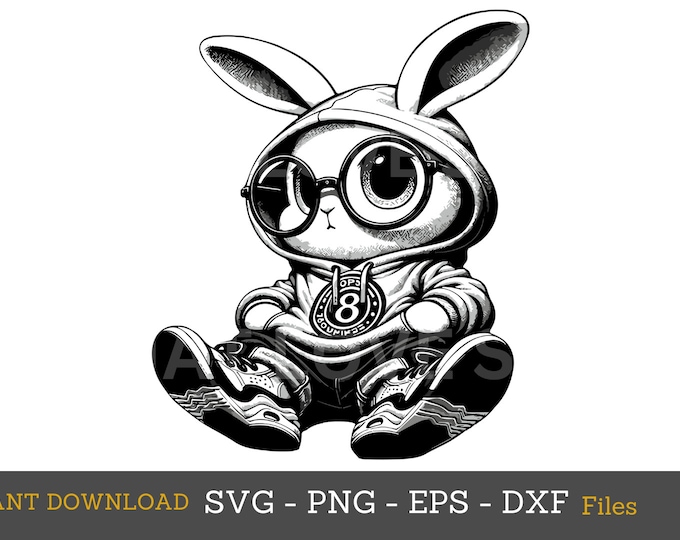 Cool Bunny svg png Cute rabbit in sunglasses hood clothes svg,cute fashion Bunny angry png,dxf digital download Cricut cut cutting clipart
