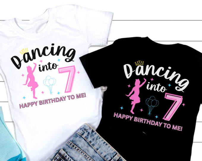 Dancing Into 7 Birthday SVG: Retro Dancer Girl (Digital Download)