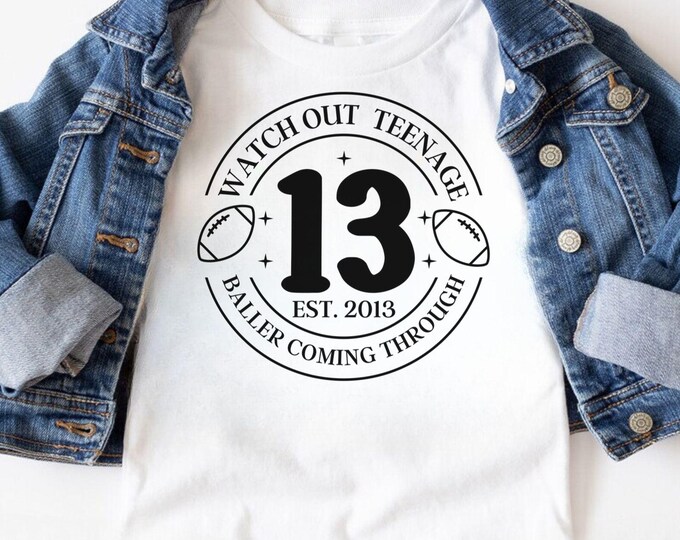 Official Teenager Football svg, Warning Official Teenager svg, 13th Birthday Football svg, Thirteen Birthday svg, Birthday Girl Football SVG
