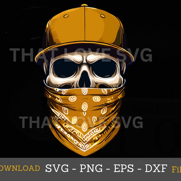 Bandana Skull with Cap Svg, Bearded Man, Day of the Dead, Dad, Mechanic, Skeleton Head, Gothic, Shirt, Cut File, Clipart, Png, Dxf, Eps