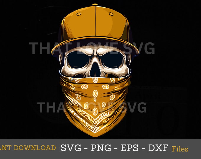 Bandana Skull with Cap SVG: Bearded Man Cut File (Digital Download)