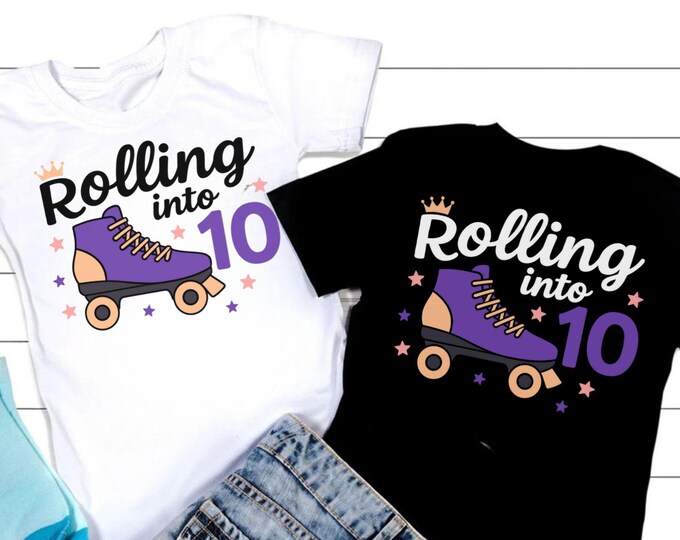Rolling Into 10 SVG: Birthday Roller Skates, Retro Girl File (Digital Download)