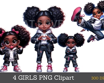 Black Girl Clipart Bundle: Afro Kids PNG Graphics (Digital Download