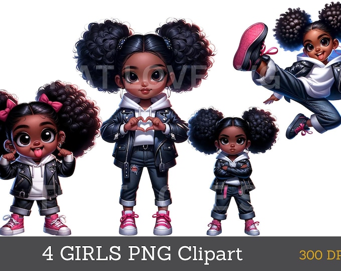 Black Girl Clipart Bundle: Afro Kids PNG Graphics (Digital Download
