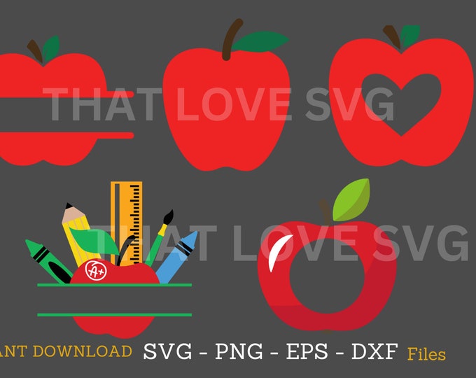 Apple Monogram SVG: Teacher Cut File for Cricut (Digital Download)