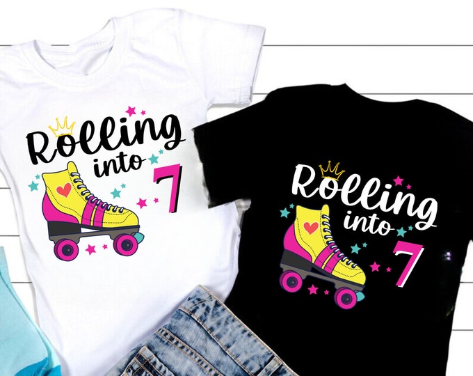 Rolling Into 7 Roller Skate Birthday SVG: Retro Girl File (Digital Download)
