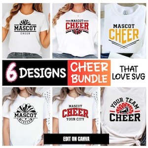 Cheer SVG EPS PNG Bundle Template – 6 Editable Cheerleading Team Shirt Designs, Cheerleader Svg Png, Custom Mascot Cheer Shirt Templates