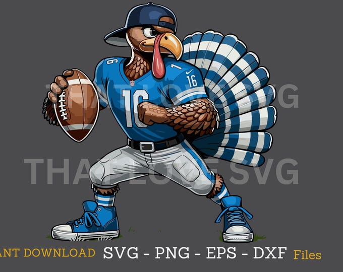 Detroit Football Turkey SVG, Thanksgiving PNG (Digital Download)