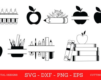 Teacher Monogram SVG Bundle: Apple, Crayons, Split Frame (Digital Files)
