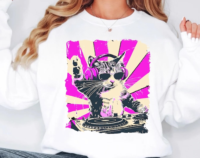 DJ Cat SVG PNG, Cool Cat With Headphones svg File, Trendy Kitty Graphic Cut File for Cricut Silhouette, Funny Cat Lover Gift Design