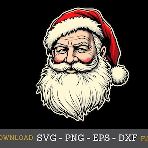 Vintage Santa svg, old school father christmas, Santa Face svg, Christmas svg, Santa Claus svg, Santa Head svg, Funny Santa svg