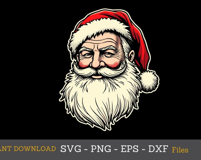 Vintage Santa Face SVG: Old School Christmas Design (Digital Download)
