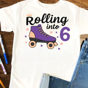 Rolling Into 6 svg, Birthday Roller Skates svg, 6th Birthday svg, Roller Skating svg, Roller Girl svg, Retro Summer Kid Svg File