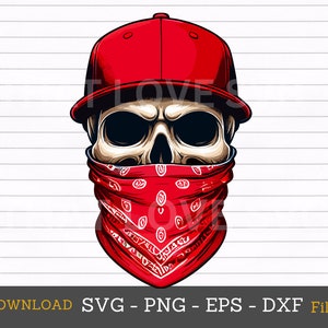 Bandana Skull with Cap Svg, Bearded Man, Day of the Dead, Dad, Mechanic, Skeleton Head, Gothic, Shirt, Cut File, Clipart, Png, Dxf, Eps
