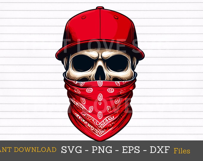 Bandana Skull with Cap Svg, Bearded Man, Day of the Dead, Dad, Mechanic, Skeleton Head, Gothic, Shirt, Cut File, Clipart, Png, Dxf, Eps