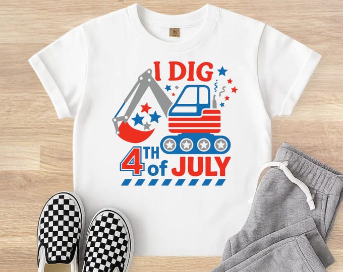 4th of July Excavator SVG, Patriotic Boy Design (Digital Download)