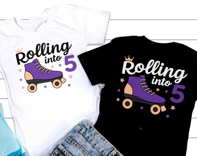 Rolling Into 5 SVG: Birthday Roller Skates, Retro Girl File