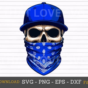 Bandana Skull with Cap Svg, Bearded Man, Day of the Dead, Dad, Mechanic, Skeleton Head, Gothic, Shirt, Cut File, Clipart, Png, Dxf, Eps