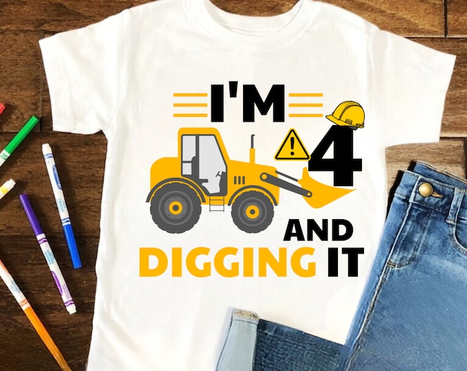 4th Birthday Excavator SVG: Construction Theme Shirt Design (Digital Download)