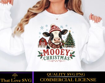 Mooey Christmas Cow SVG, Funny Farm Christmas SVG, Cute Cow Holiday Shirt Design, Rustic Christmas Cricut PNG