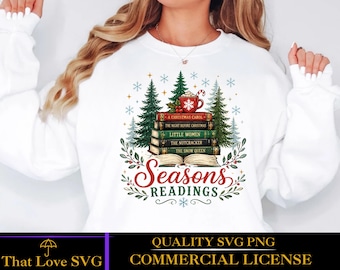 Seasons Readings SVG, Christmas Book Lover SVG, Cozy Reading Christmas Shirt, Bookish Holiday Cricut PNG