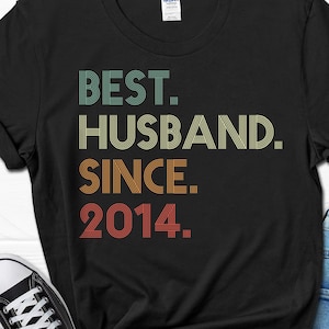 10th Wedding Anniversary Gift for Husband, Best Husband since 2014 Shirt, 10 Year Wedding Anniversary Tee for Him, Married for 10 Years Tee