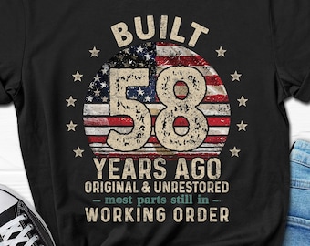 Built 58 Years Ago Shirt For Men, Vintage 1968 Men's Gift, 58th Birthday Dad T-Shirt, Husband Turning 58 Tee, Retro Classic Gifts For Him