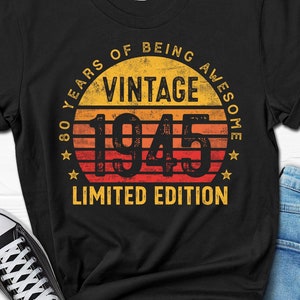 80th Birthday Funny Shirt, 80 Year Birthday Men&#39;s Gift, 80th Bday T-Shirt For Him, 1945 Husband Tee From Wife, 80 Years Gifts For Men