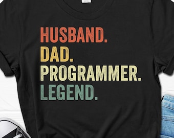 Husband Dad Programmer Legend Shirt, Funny Christmas Coding Shirt for Him, Father's Day Programmer Gift for Men, Tech Support Men's Gifts