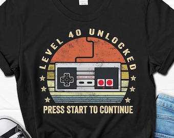 Level 40 Unlocked Shirt, 40th Birthday Gift, 40 Year Old T-shirt, Gamer Shirt For Him, Video Game Men's Gift, 40 Birthday Gaming Tee