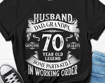 Husband Dad Grandpa T-Shirt For Men, 70 Year Old Legend Tee For Him, 70th Birthday Gift, 70 Year Birthday Gifts, Funny 70th Men's Shirt