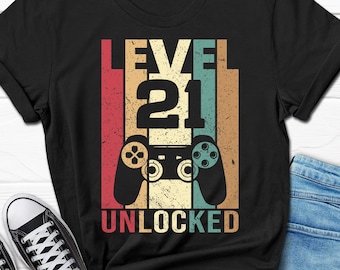 Level 21 Unlocked Shirt, 21st Birthday Shirt, 21 Years Old Gift, Video Game Gift, Gamer Birthday Tee, Video Game Shirt, Gaming Shirt For Him