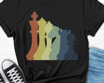Chess Pieces Shirt, Chess Lover Gift T-shirt, Gifts for Chess Players, Retro Chess Player Tshirt, Chess Tee for Women, Men’s Chess Gift