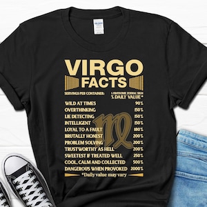 Virgo Facts Birthday Gift Funny T-shirt, Zodiac Sign Virgo Facts Humor Tee for Women, Virgo Girl Personality B-day Present Tee Shirt for Her afbeelding 1