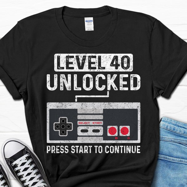 Level 40 Unlocked Gift, 40th Birthday Shirt, Gaming Gift for Him, Gamer Husband T-shirt, Video Game Men's Shirt, Video Game Controller Tee
