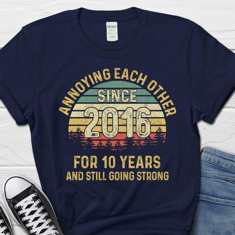 10th Wedding Anniversary T-shirt, Annoying Each Other Since 2016 Shirt, 10 Years Married 画像 5
