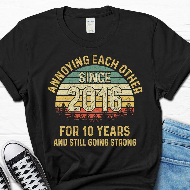 10th Wedding Anniversary T-shirt, Annoying Each Other Since 2016 Shirt, 10 Years Married 画像 1