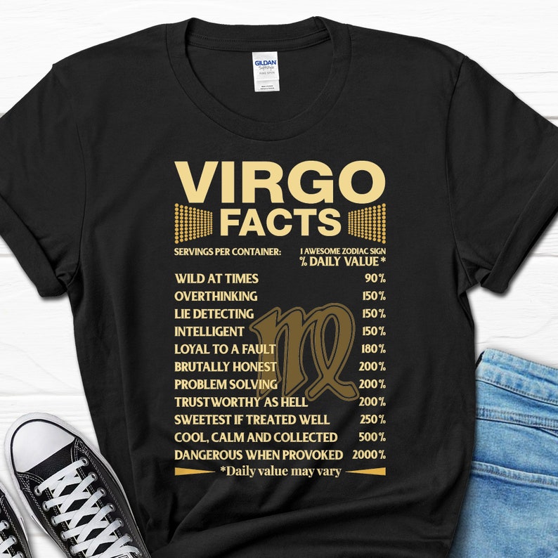 Virgo Facts Birthday Gift Funny T-shirt, Zodiac Sign Virgo Facts Humor Tee for Women, Virgo Girl Personality B-day Present Tee Shirt for Her afbeelding 1