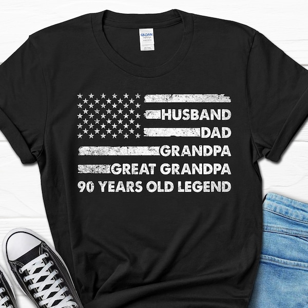 Husband Dad Grandpa Great Grandpa 90 Year Old Legend Men's Shirt, Born In 1934 Grandpa Gift For Him, 90th Birthday Party T-Shirt For Men