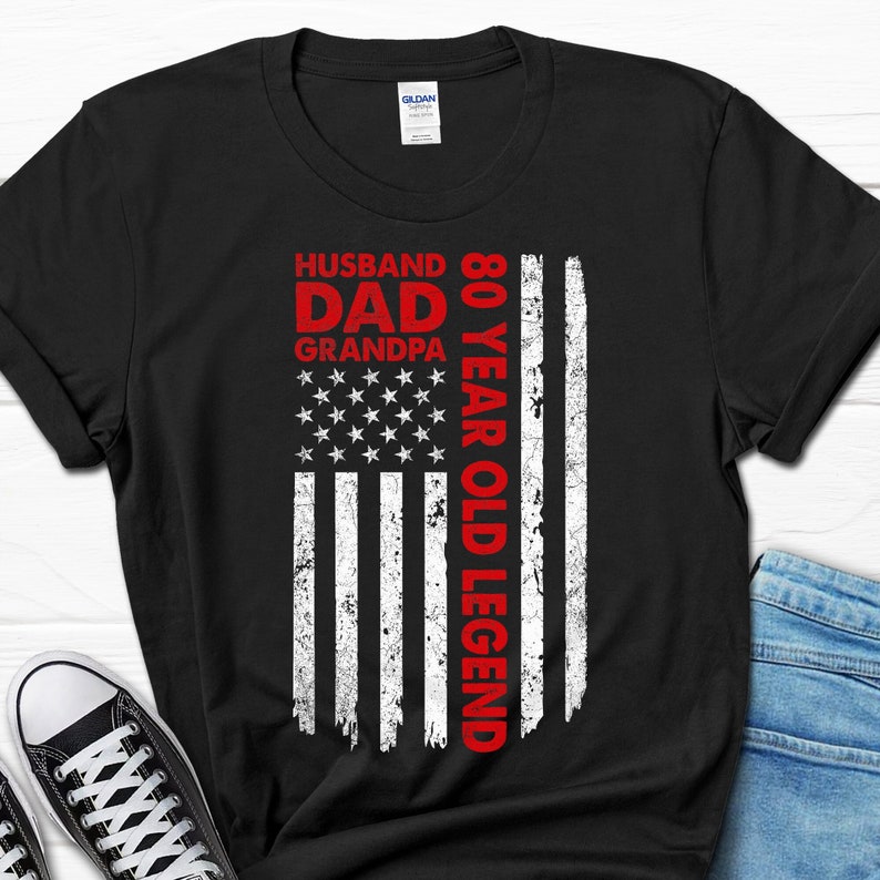 Husband Dad Grandpa 80 Year Old Legend Gift For Men, 80th Birthday Men's Shirt, Born In 1944 Papa Tee, Husband 80th Birthday T-Shirt For Him image 1