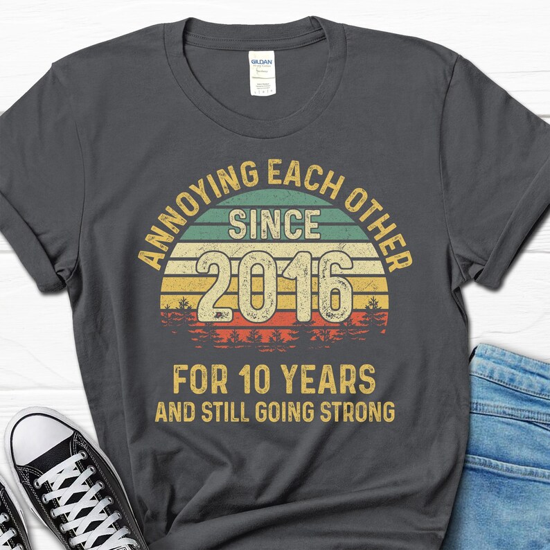 10th Wedding Anniversary T-shirt, Annoying Each Other Since 2016 Shirt, 10 Years Married 画像 2