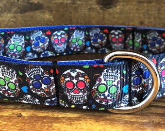 Sugar Skulls Handmade Stylish Dog Collar (medium/large breed)