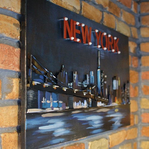 New York Cityscape Metal Sign Metal Rustic New York Art Etsy