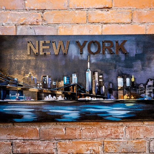 New York Cityscape Metal Sign Metal Rustic New York Art Etsy