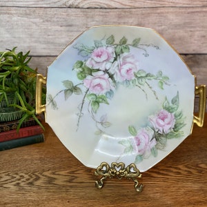 Hand painted 1914 Tressemann and Vogt Limoges butterfly and spiderweb hexagonal planter Wonderful