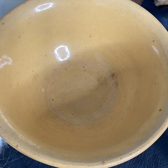 Vintage Large Ceramic Mixing Bowl Tan & Brown Striped Stoneware Mixing Bowl 9 Dough Bowl Rustic