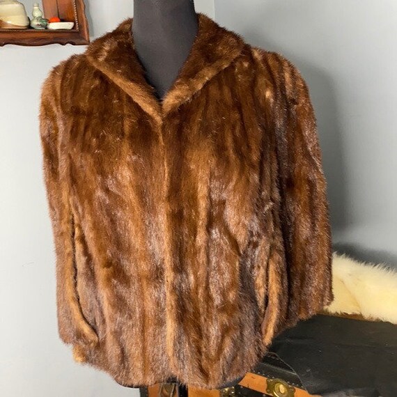 Vintage FLAH + Co. Fur Stole Cloak Cape w/ Arm Ho… - image 2