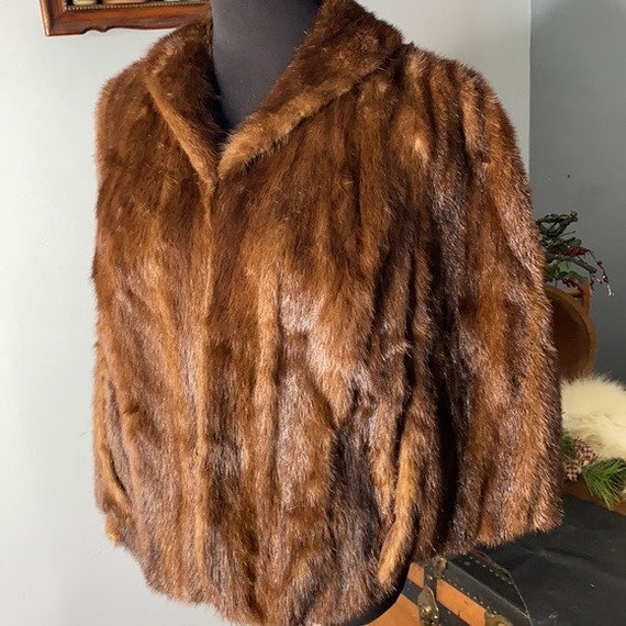 Vintage FLAH + Co. Fur Stole Cloak Cape w/ Arm Ho… - image 1